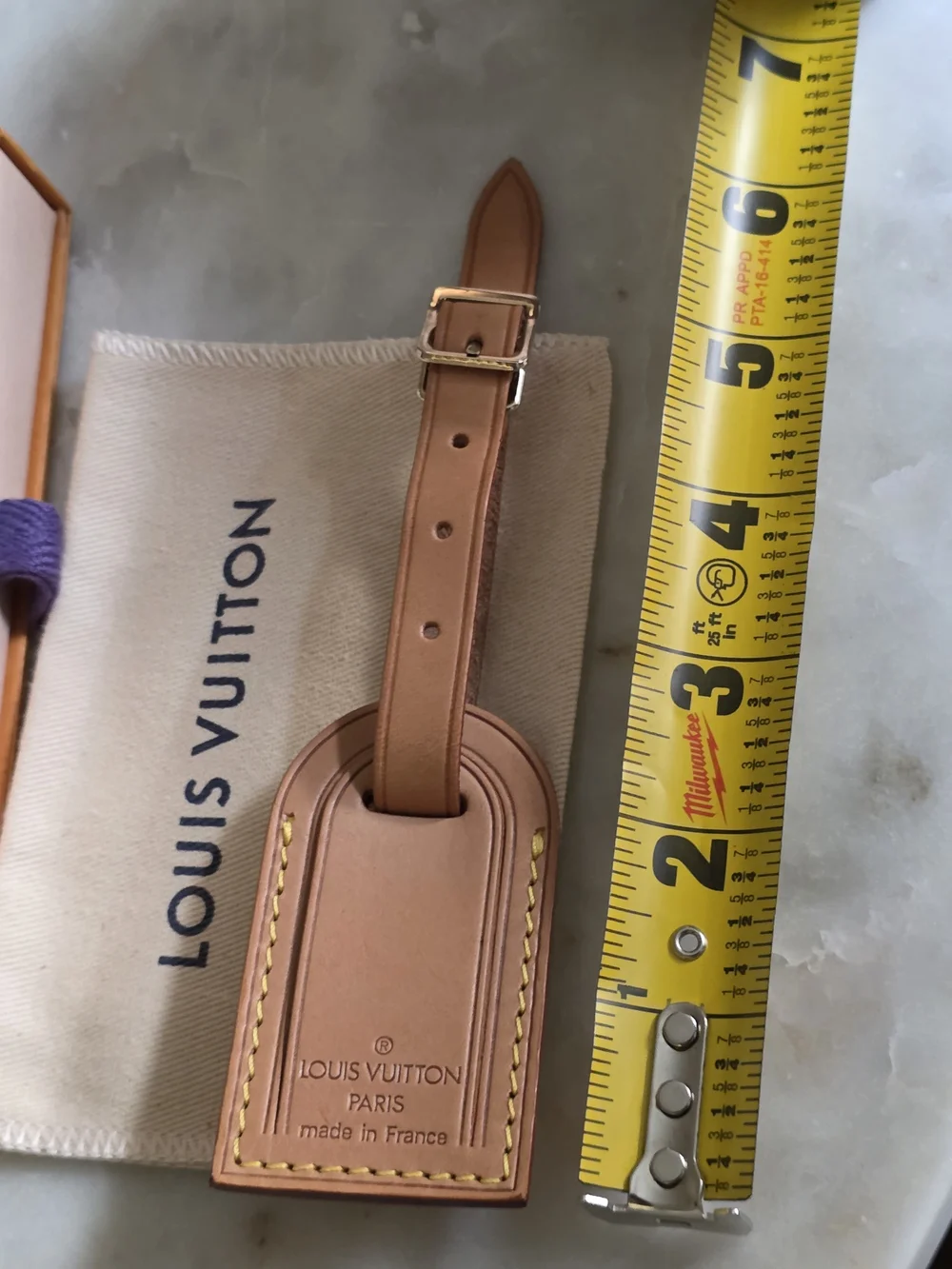 Authentic Louis Vuitton Vachetta Leather Luggage Tag W/ Dustbag & Box